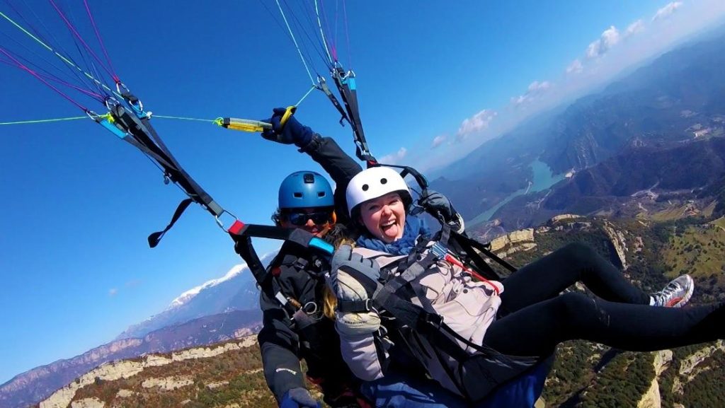 Paragliding tandem flight around Barcelona in February