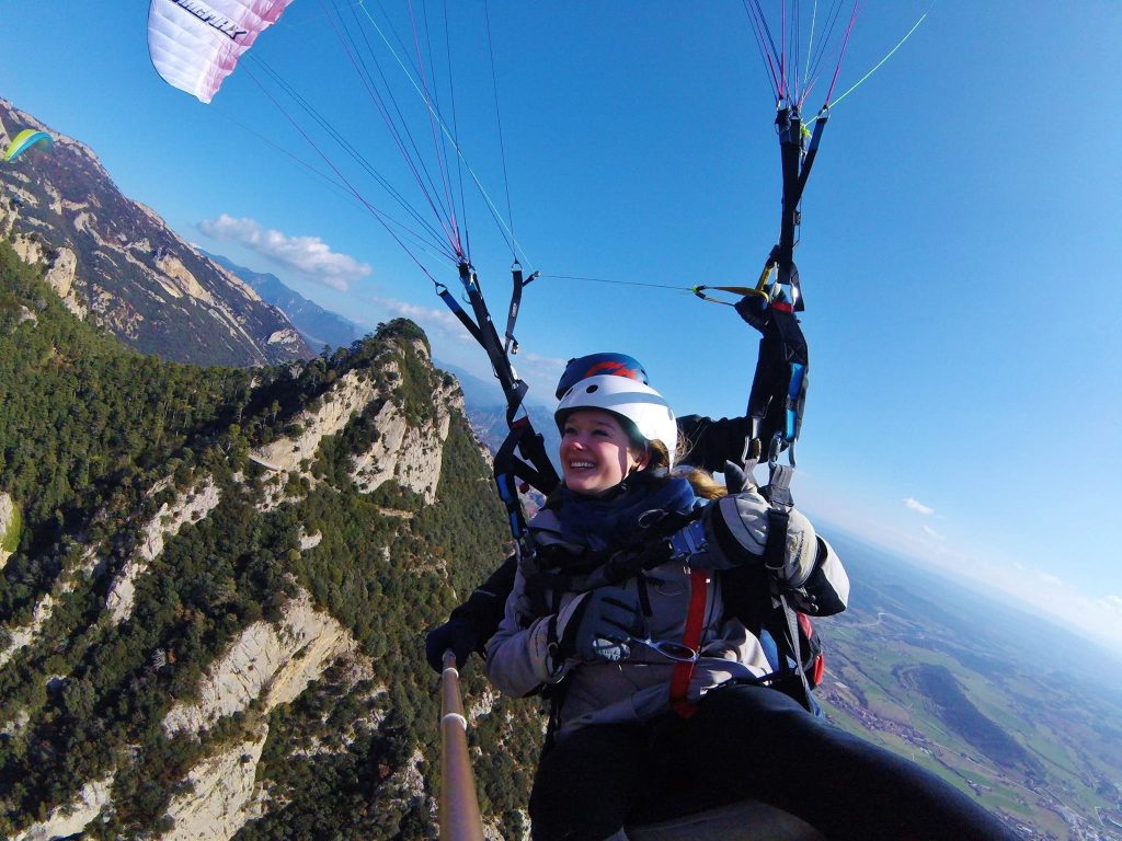 Paragliding tandem flight around Barcelona in February