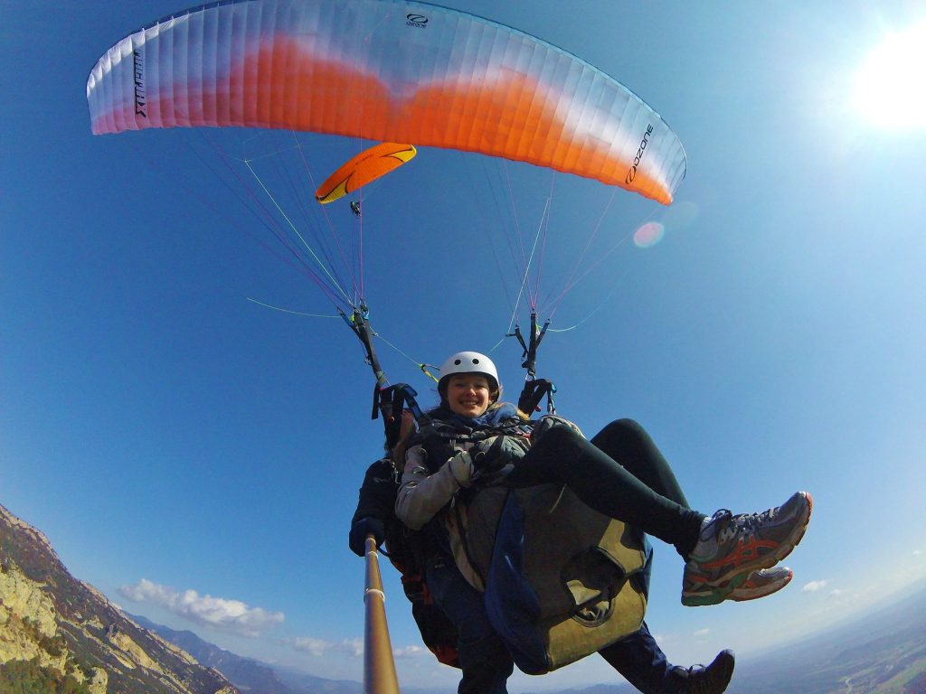 Paragliding tandem flight around Barcelona in February