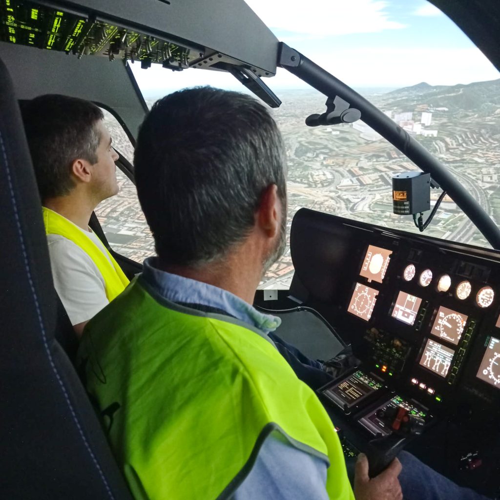 helicopter pilot at flight simulator