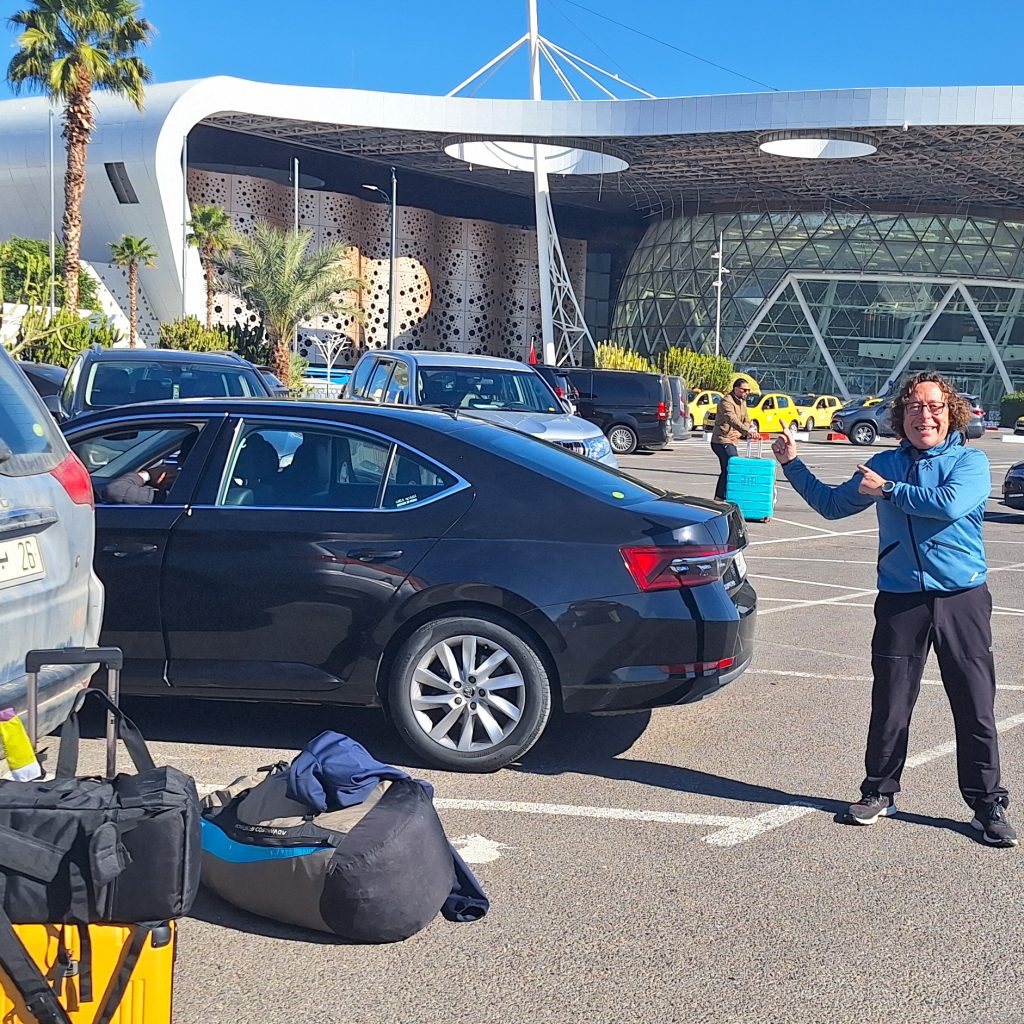 Arrival at Marrakech airport at the start of a paragliding trip in Morocco.